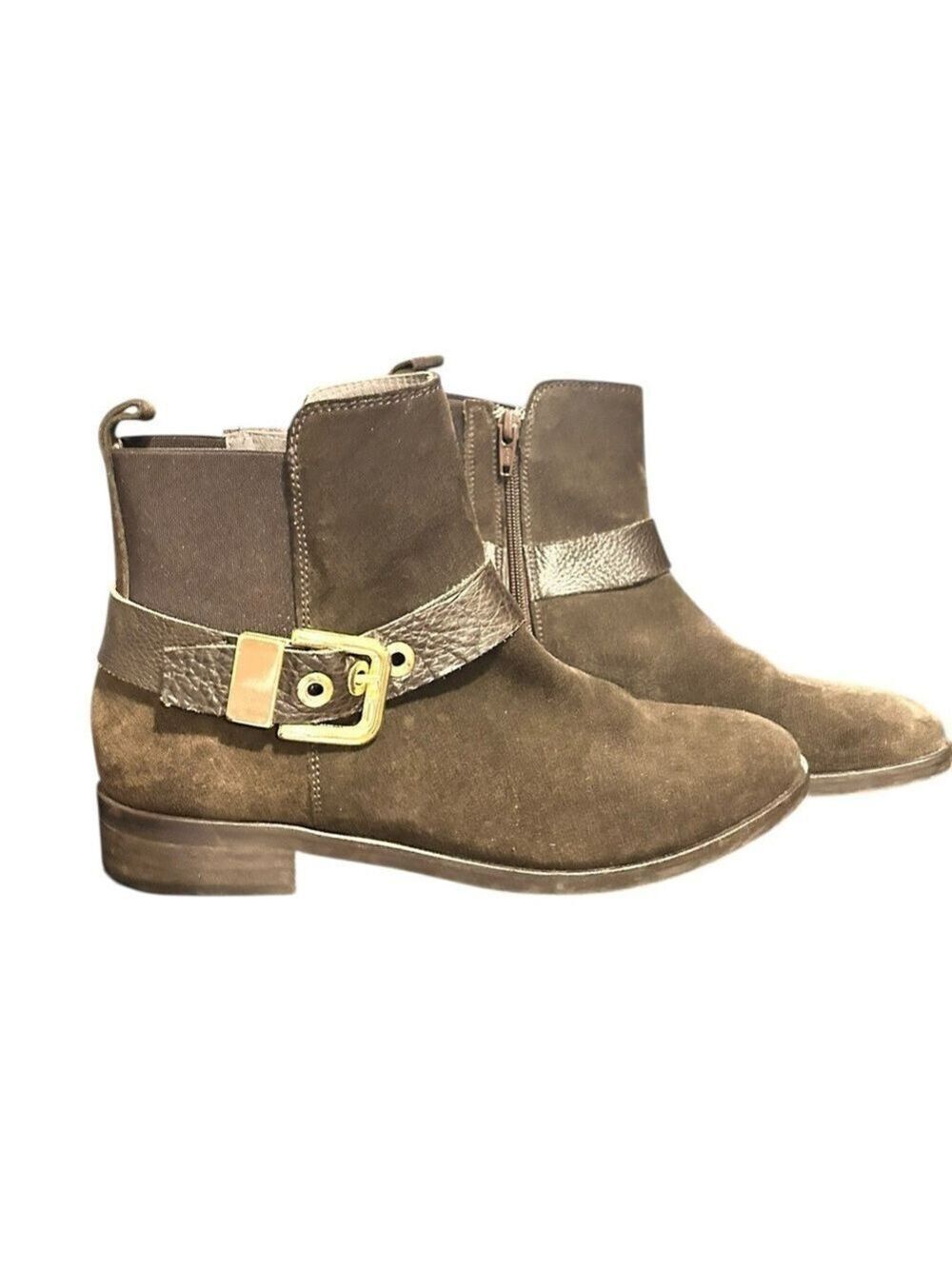 KANNA Brown Suede Leather Ankle Boots Wraparound Straps Side Zip EU38 US7.5 VGC